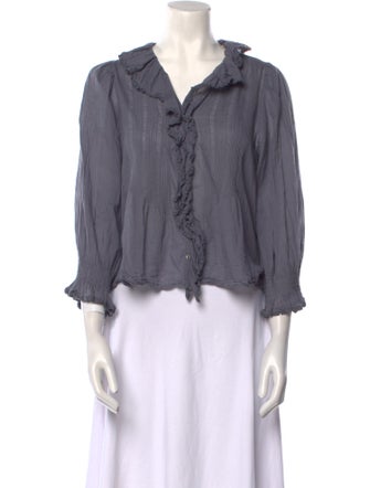 DÔEN V-Neck Three-Quarter Sleeve Blouse