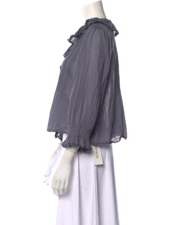 DÔEN V-Neck Three-Quarter Sleeve Blouse