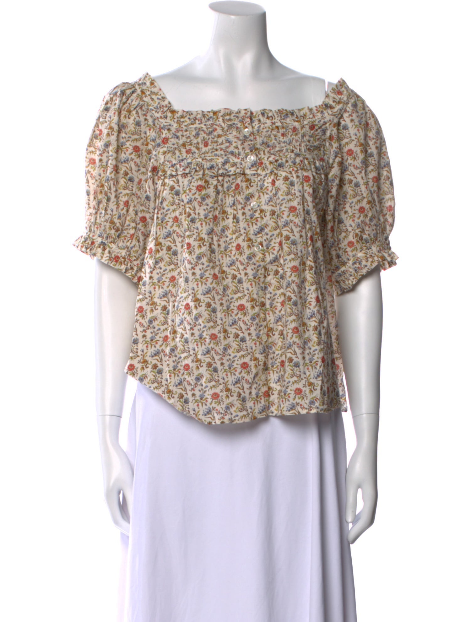 DÔEN Floral Print Square Neckline Blouse