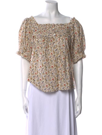 DÔEN Floral Print Square Neckline Blouse