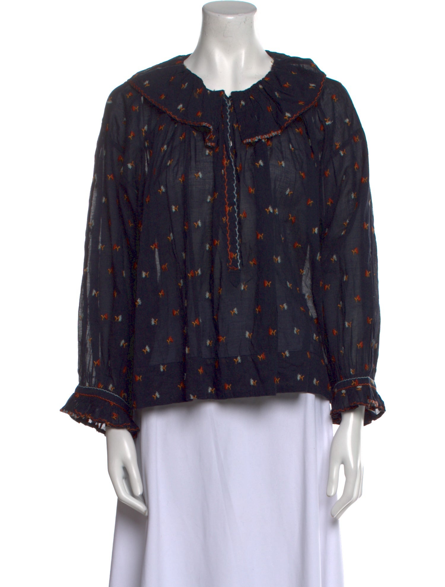 DÔEN Floral Print Crew Neck Blouse