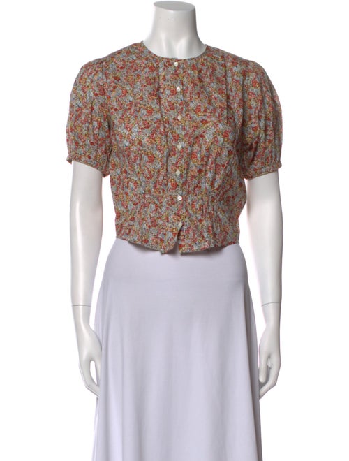 DÔEN Floral Print Crew Neck Crop Top