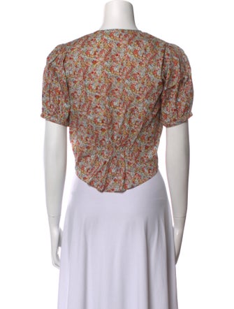 DÔEN Floral Print Crew Neck Crop Top