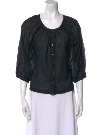 DÔEN Scoop Neck Three-Quarter Sleeve Button-Up Top