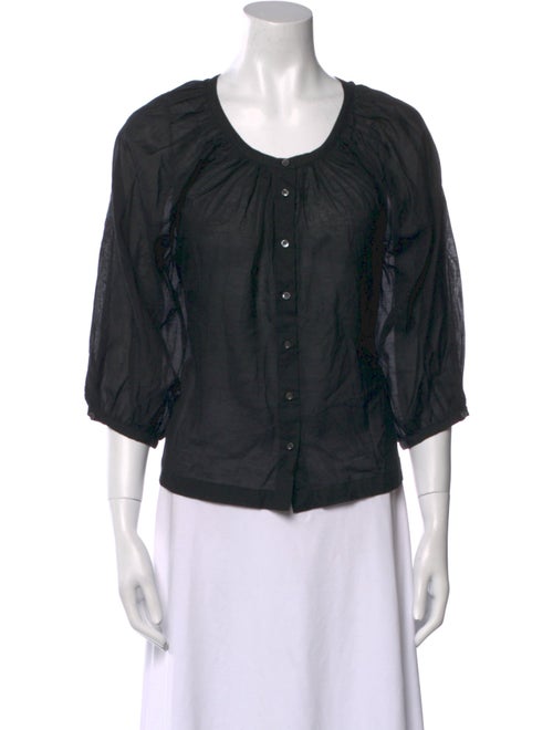 DÔEN Scoop Neck Three-Quarter Sleeve Button-Up Top