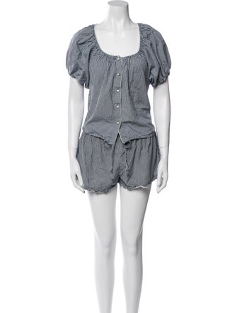 DÔEN Plaid Print Lace Trim Embellishment Short Set