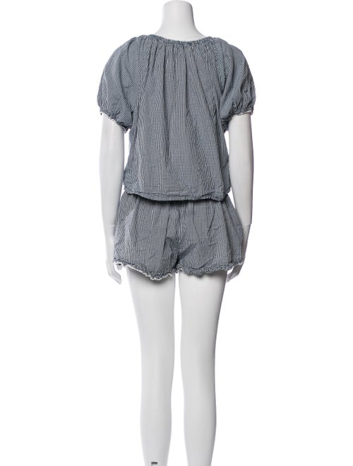 DÔEN Plaid Print Lace Trim Embellishment Short Set