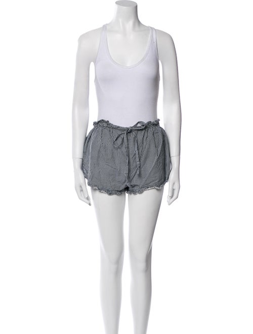 DÔEN Plaid Print Lace Trim Embellishment Short Set