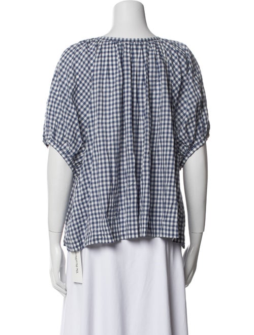 DÔEN Plaid Print Scoop Neck Button-Up Top
