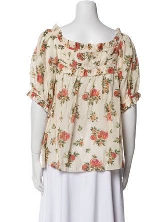 DÔEN Floral Print Square Neckline Blouse