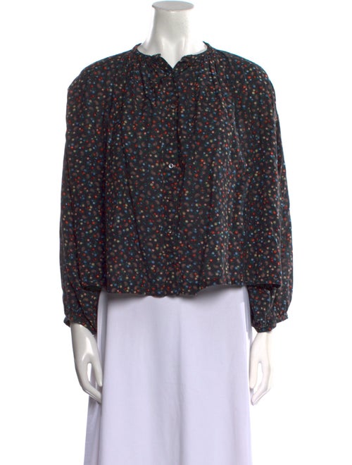 DÔEN Floral Print Mock Neck Blouse