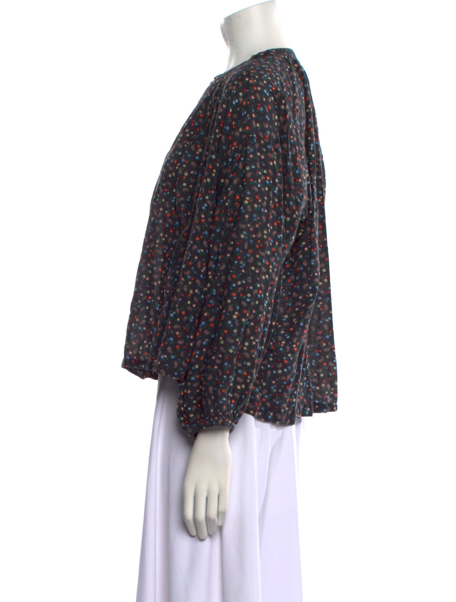 DÔEN Floral Print Mock Neck Blouse