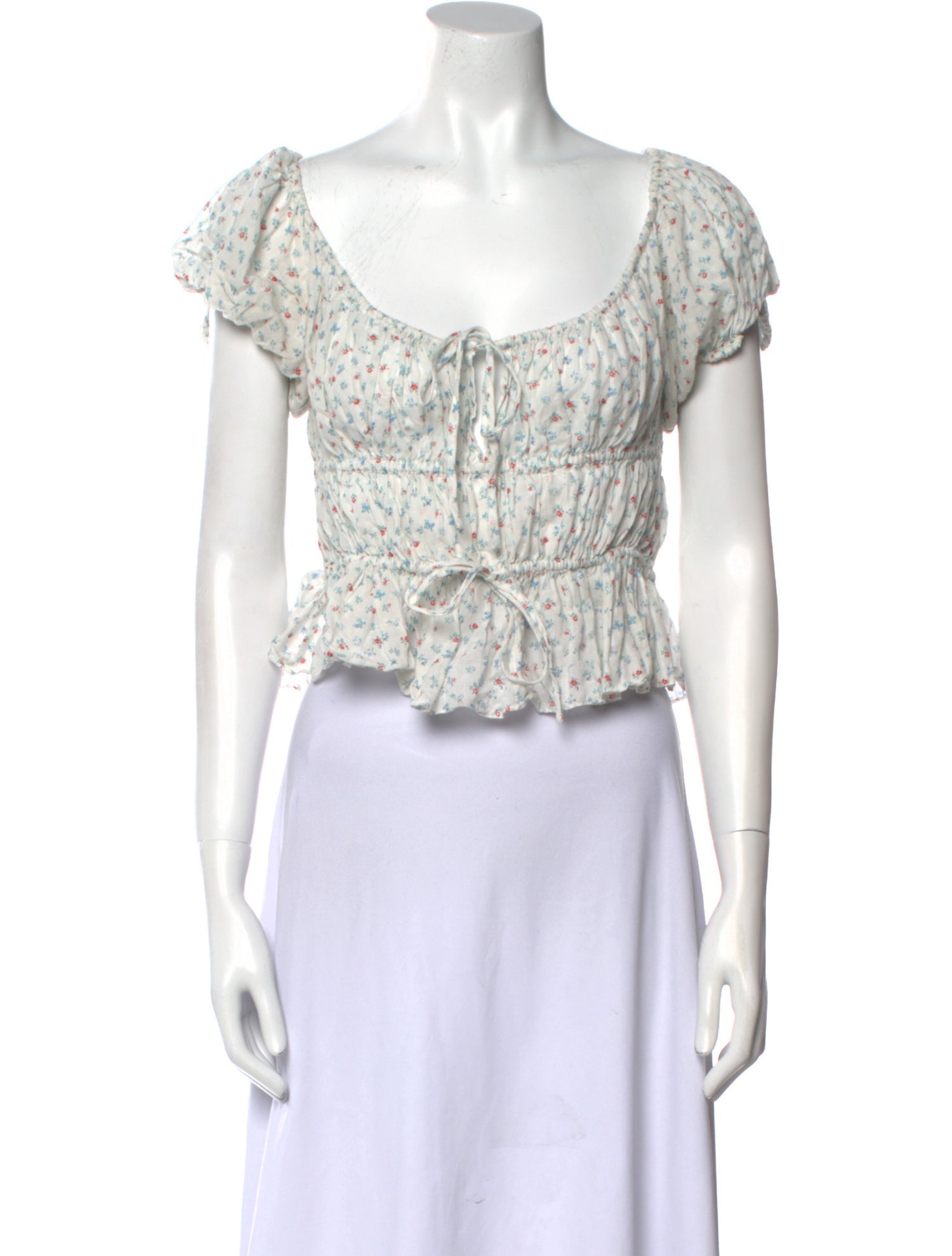 DÔEN Floral Print Scoop Neck Crop Top