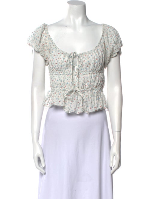 DÔEN Floral Print Scoop Neck Crop Top