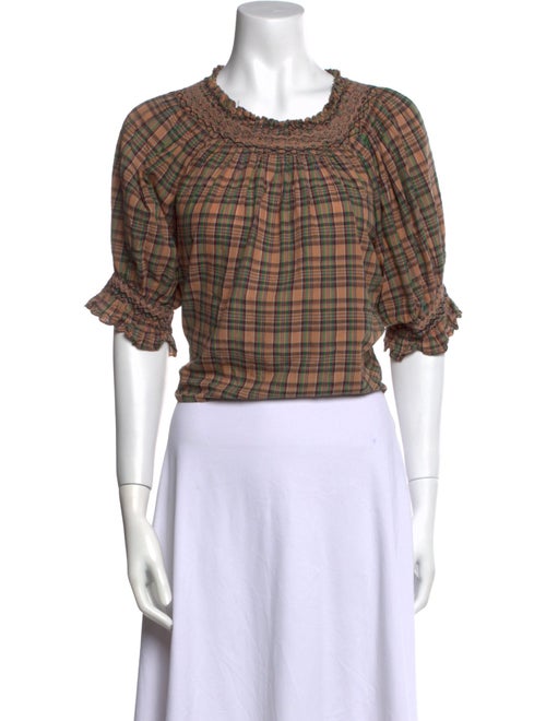 DÔEN Plaid Print Crew Neck Crop Top