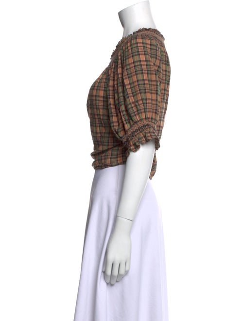 DÔEN Plaid Print Crew Neck Crop Top