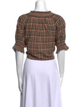 DÔEN Plaid Print Crew Neck Crop Top