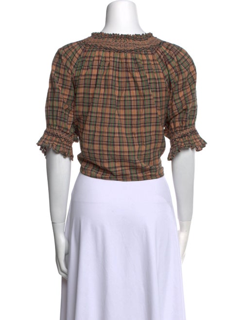 DÔEN Plaid Print Crew Neck Crop Top