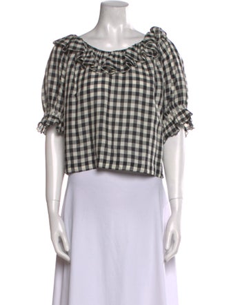 DÔEN Plaid Print Bateau Neckline Crop Top