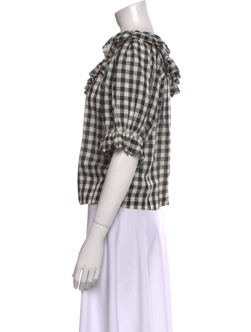 DÔEN Plaid Print Bateau Neckline Crop Top