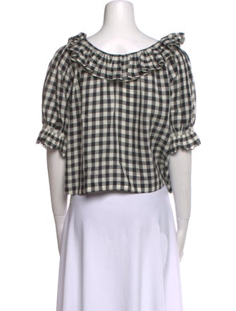 DÔEN Plaid Print Bateau Neckline Crop Top