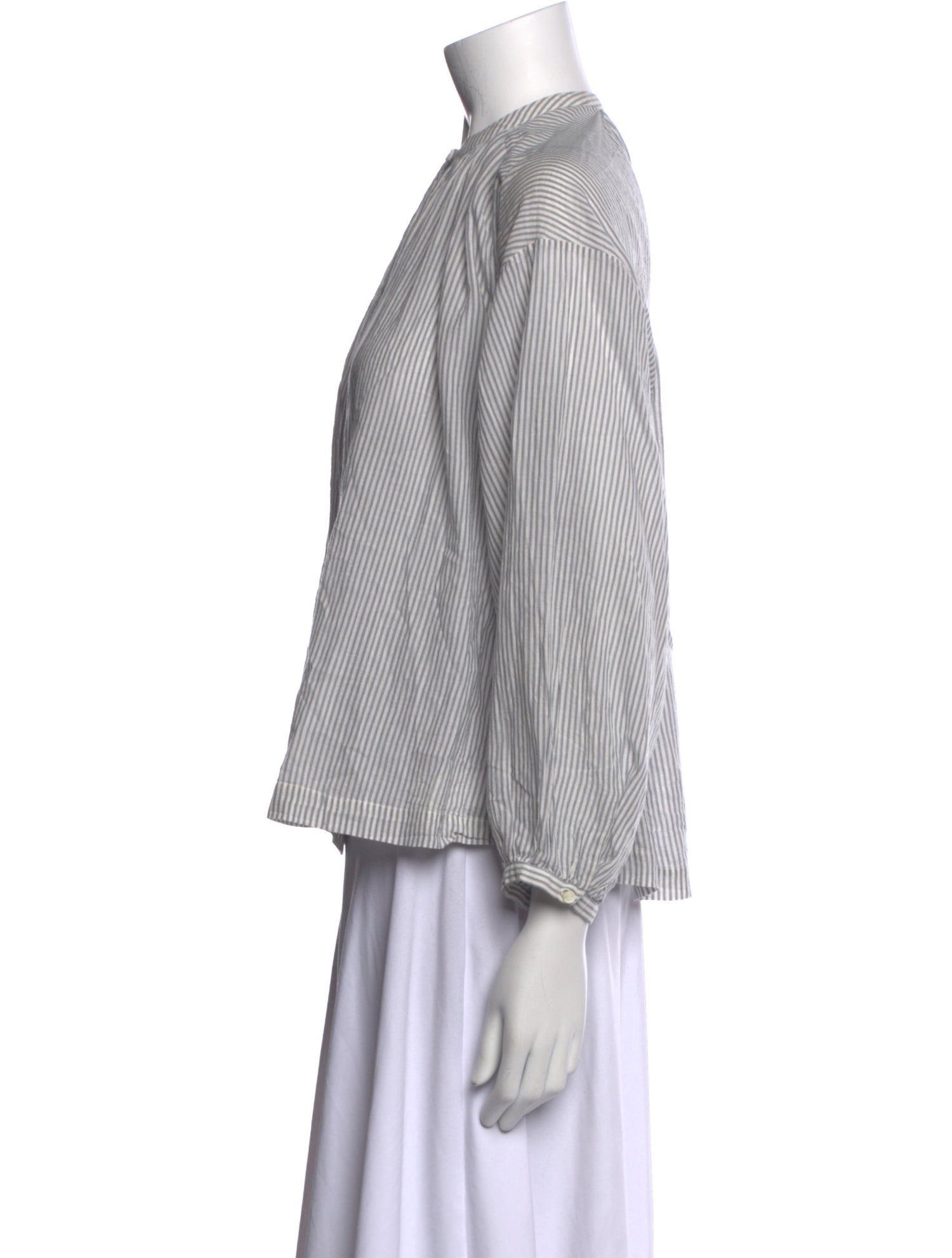 DÔEN Striped Crew Neck Button-Up Top