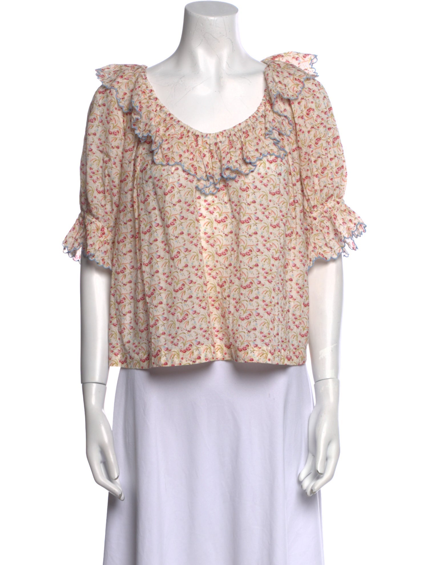 DÔEN Floral Print Scoop Neck Blouse