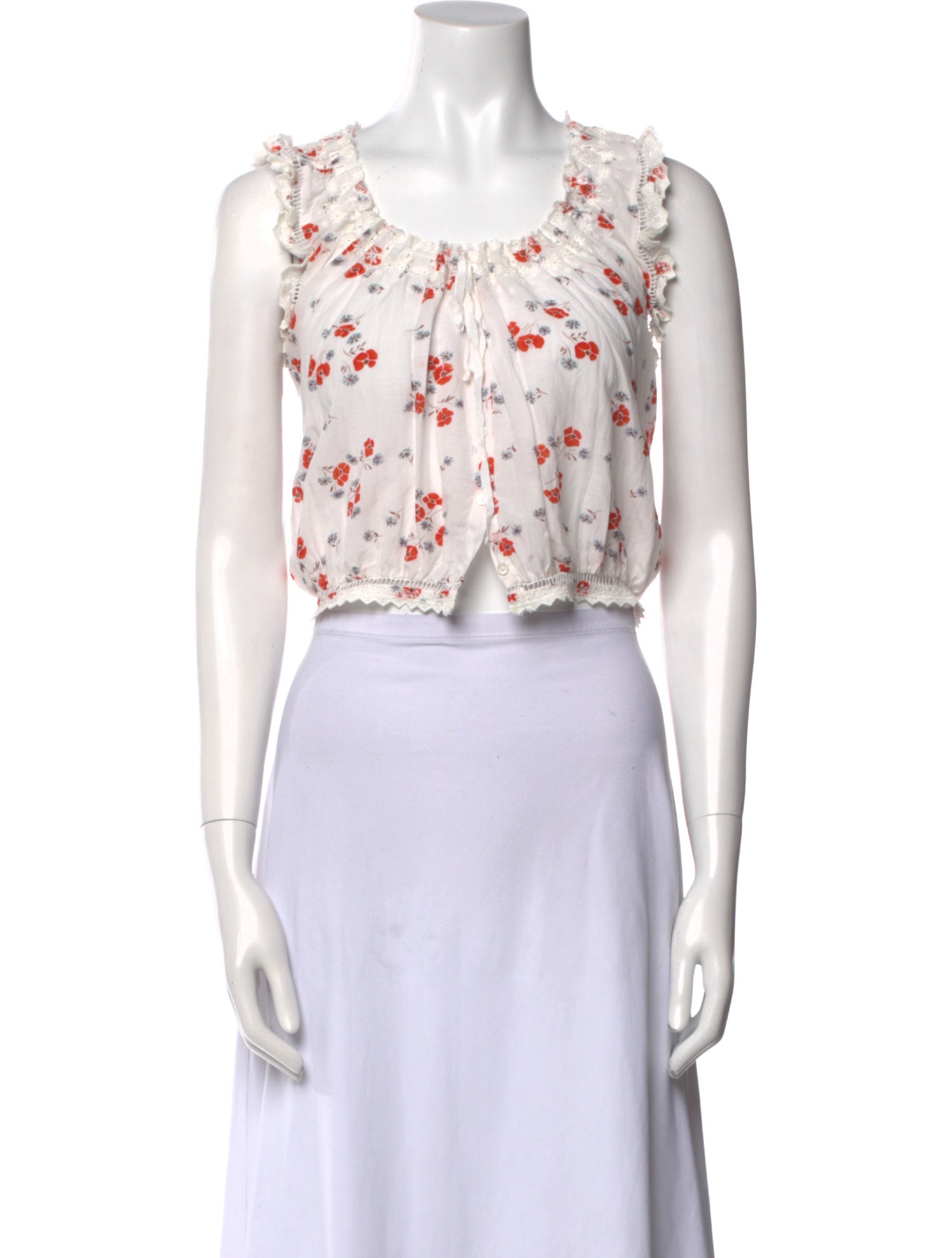 DÔEN Floral Print Scoop Neck Crop Top