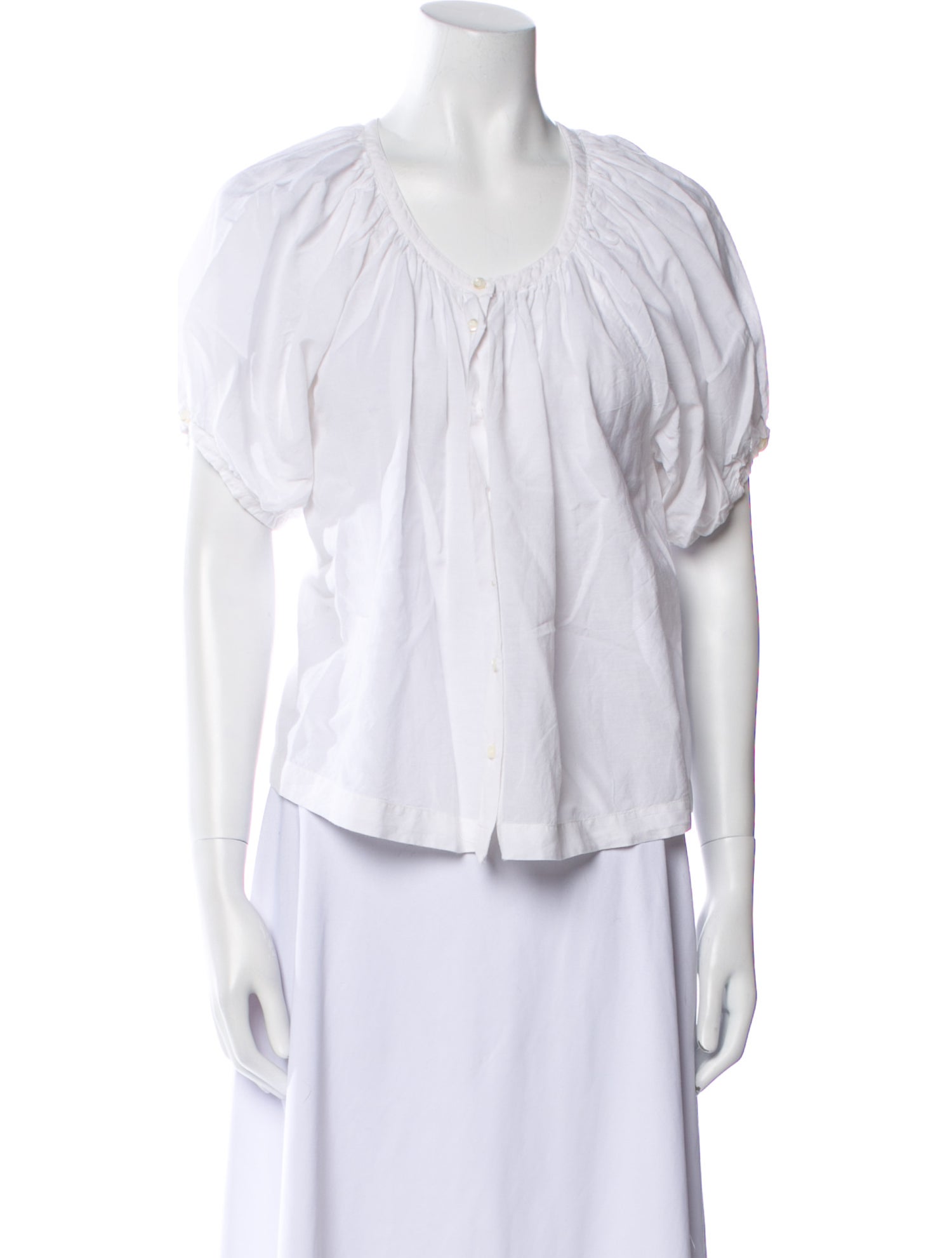 DÔEN Scoop Neck Short Sleeve Button-Up Top