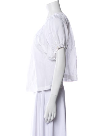 DÔEN Scoop Neck Short Sleeve Button-Up Top