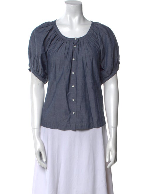 DÔEN Scoop Neck Short Sleeve Button-Up Top