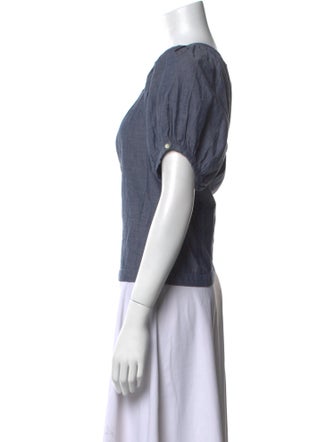 DÔEN Scoop Neck Short Sleeve Button-Up Top