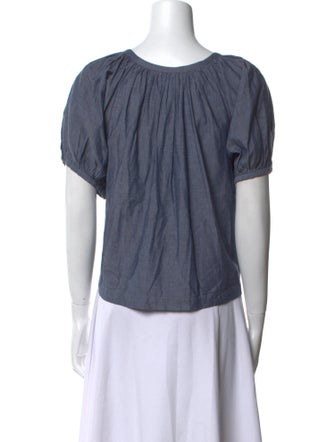 DÔEN Scoop Neck Short Sleeve Button-Up Top