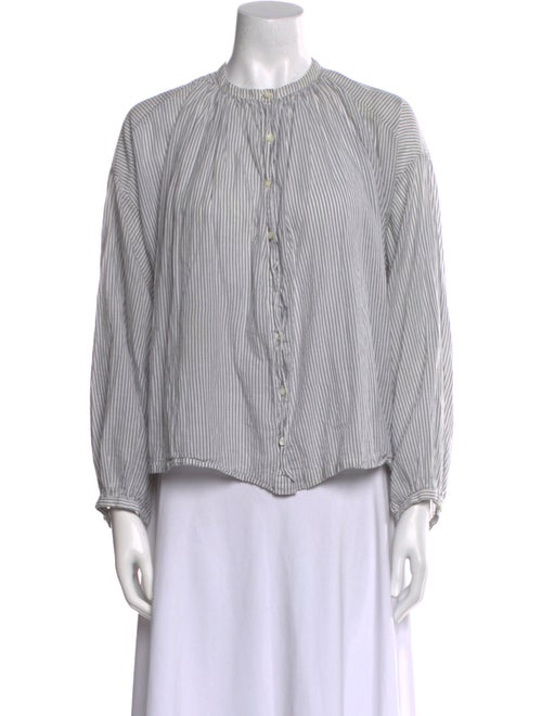 DÔEN Striped Crew Neck Button-Up Top