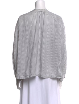 DÔEN Striped Crew Neck Button-Up Top