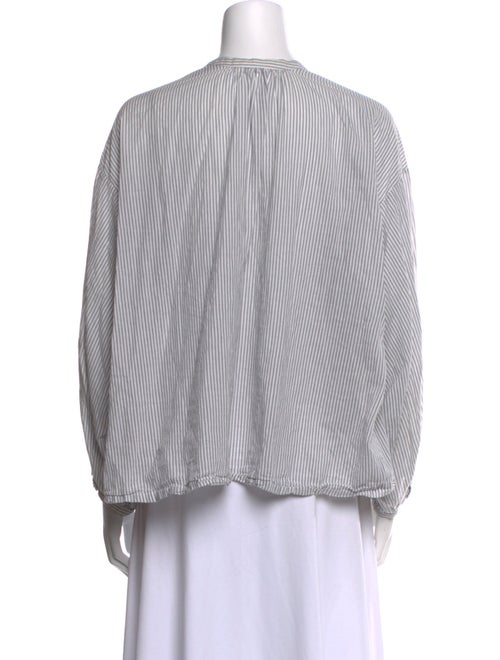 DÔEN Striped Crew Neck Button-Up Top