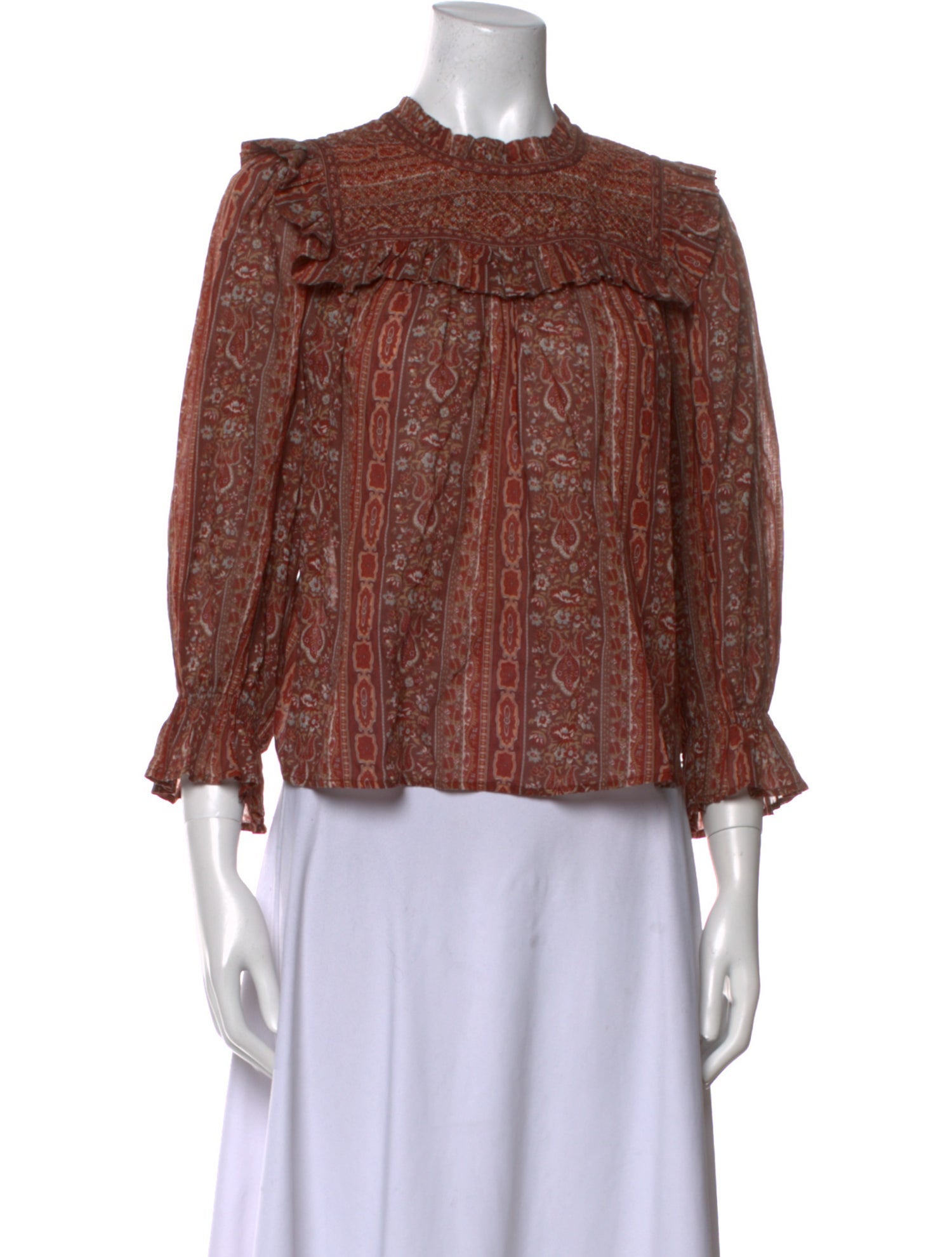 DÔEN Paisley Print Mock Neck Blouse