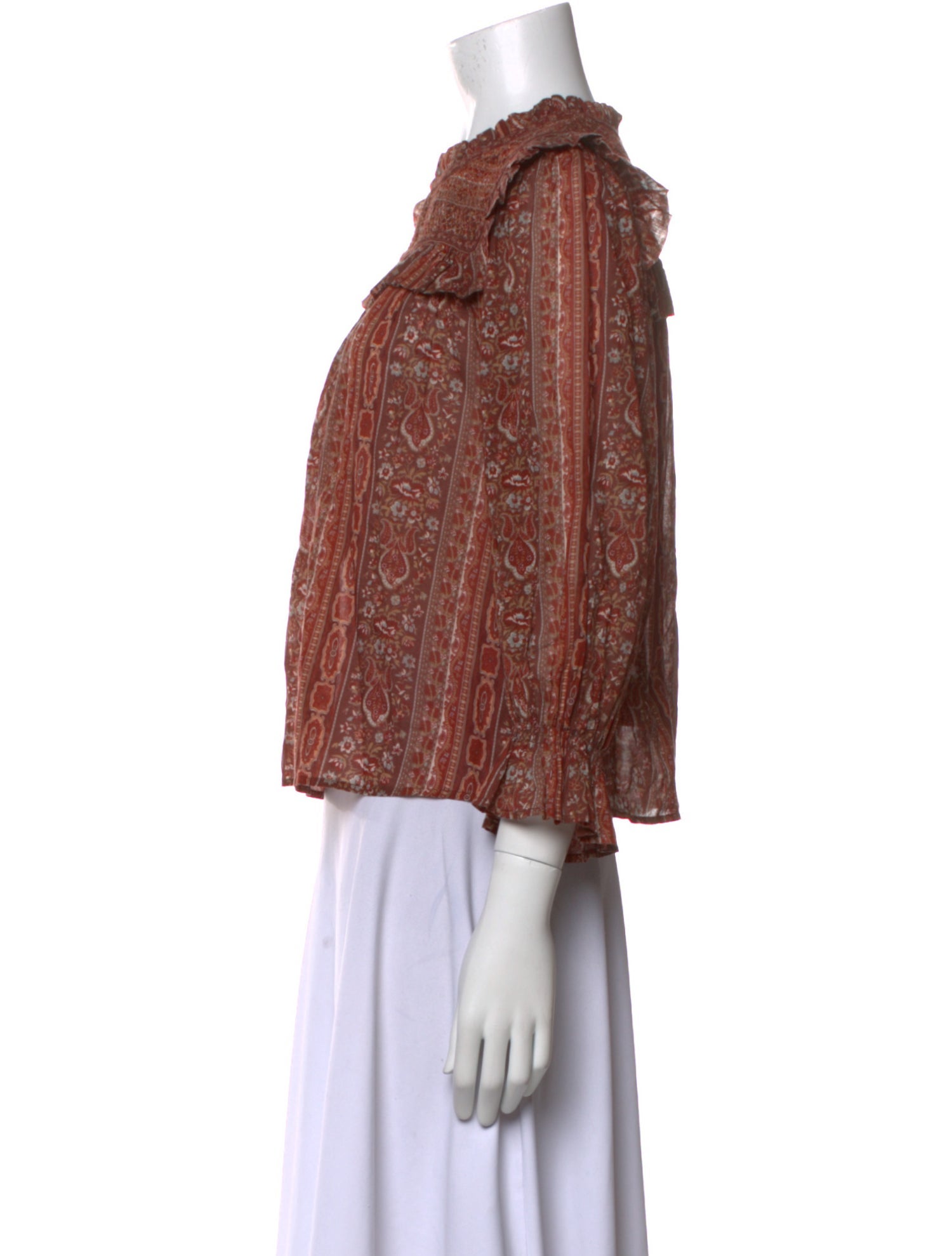 DÔEN Paisley Print Mock Neck Blouse