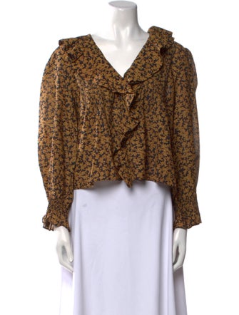 DÔEN Floral Print V-Neck Crop Top