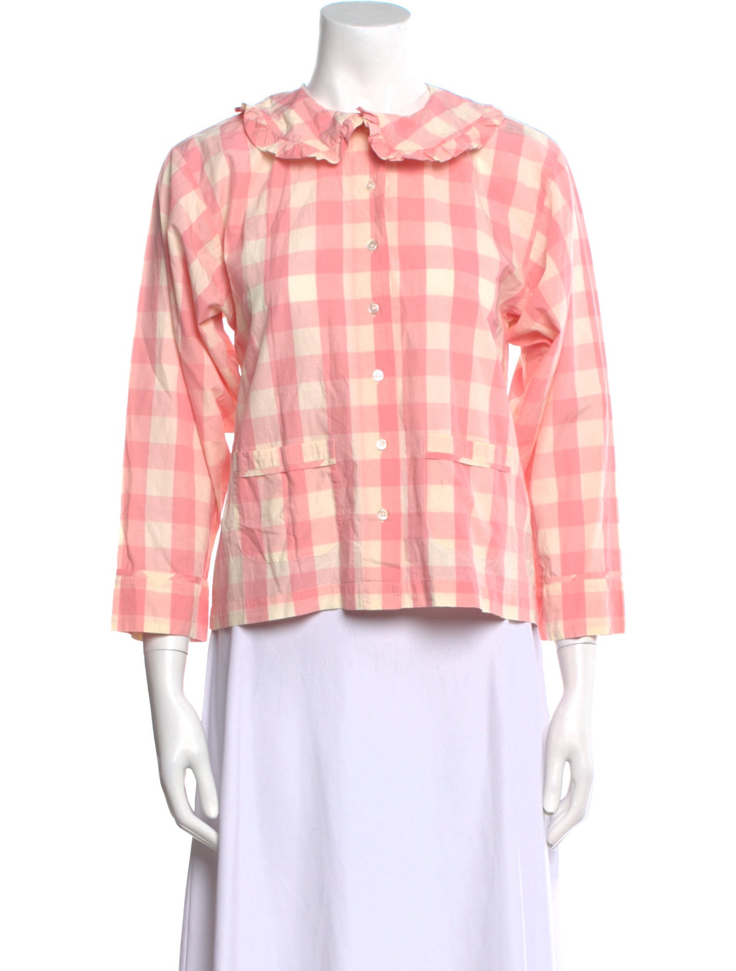 DÔEN Plaid Print Mock Neck Crop Top