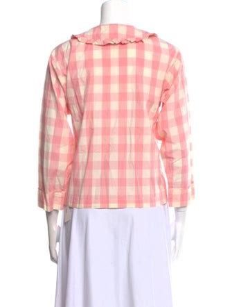 DÔEN Plaid Print Mock Neck Crop Top