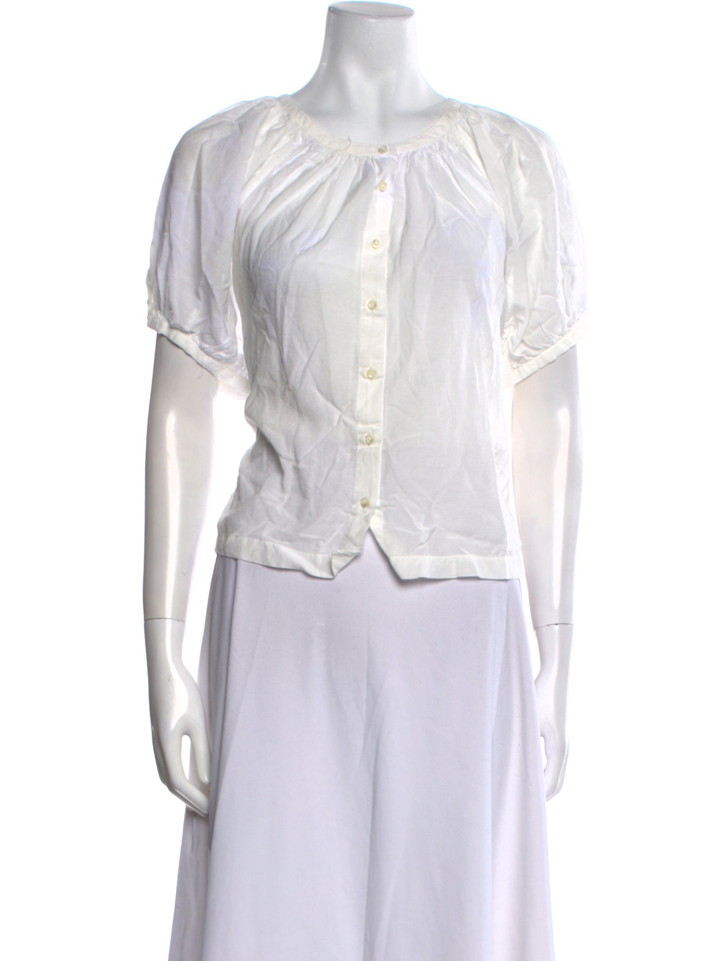 DÔEN Crew Neck Short Sleeve Button-Up Top