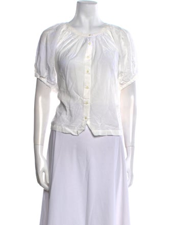 DÔEN Crew Neck Short Sleeve Button-Up Top