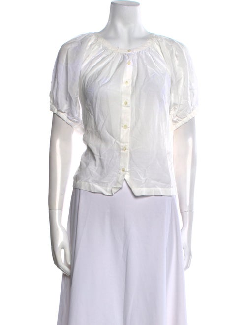 DÔEN Crew Neck Short Sleeve Button-Up Top