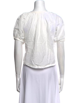 DÔEN Crew Neck Short Sleeve Button-Up Top