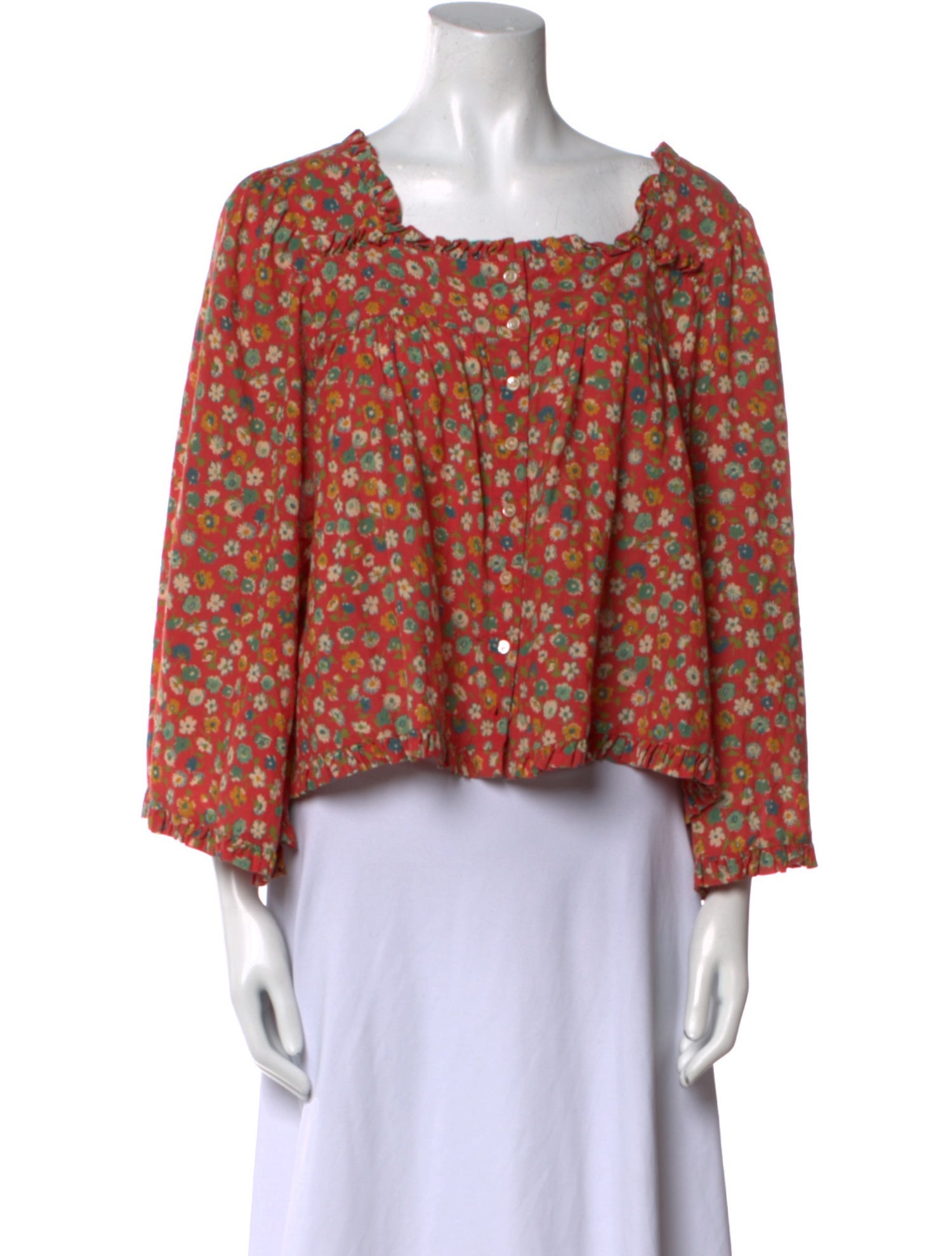 DÔEN Floral Print Square Neckline Crop Top