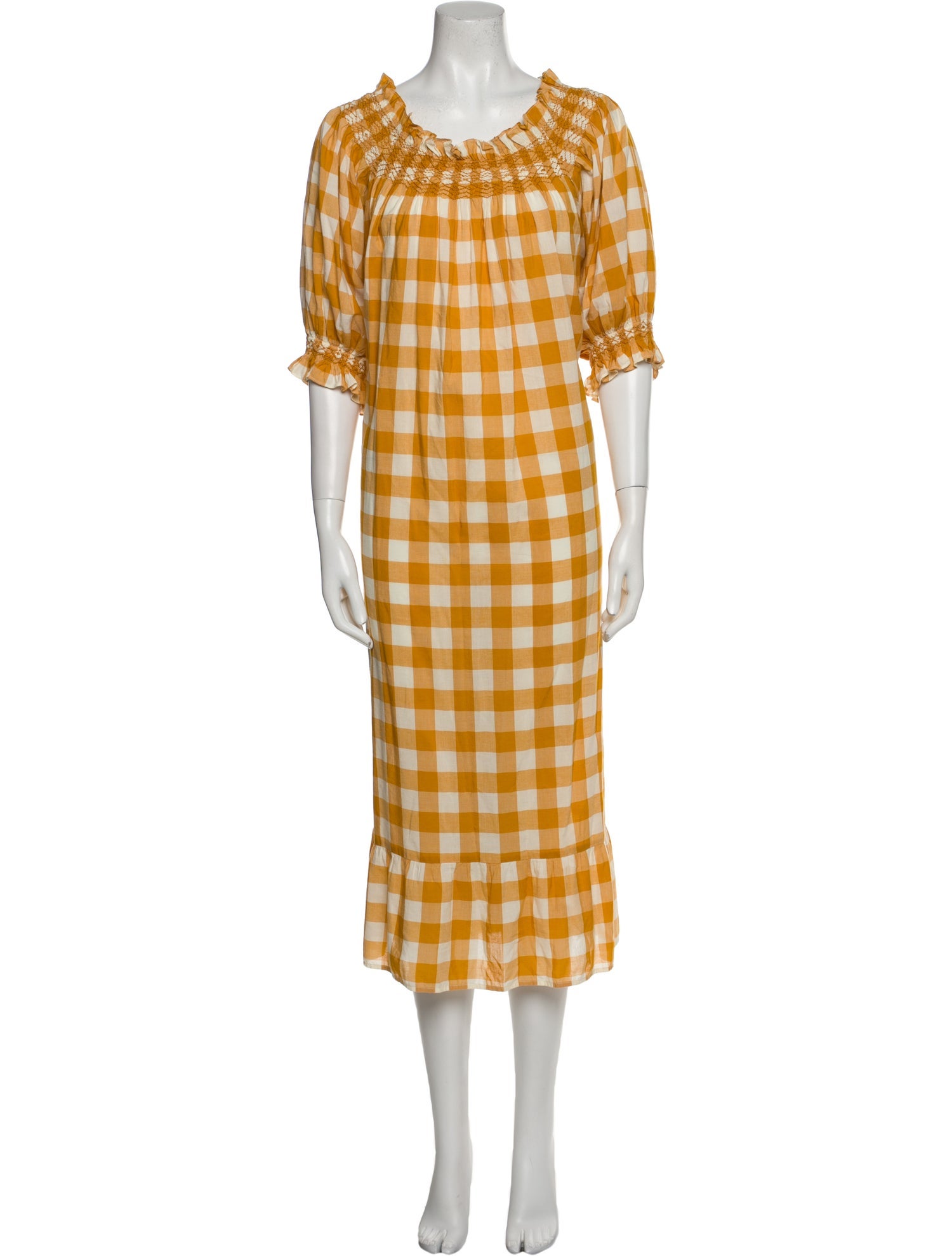 DÔEN Plaid Print Midi Length Dress