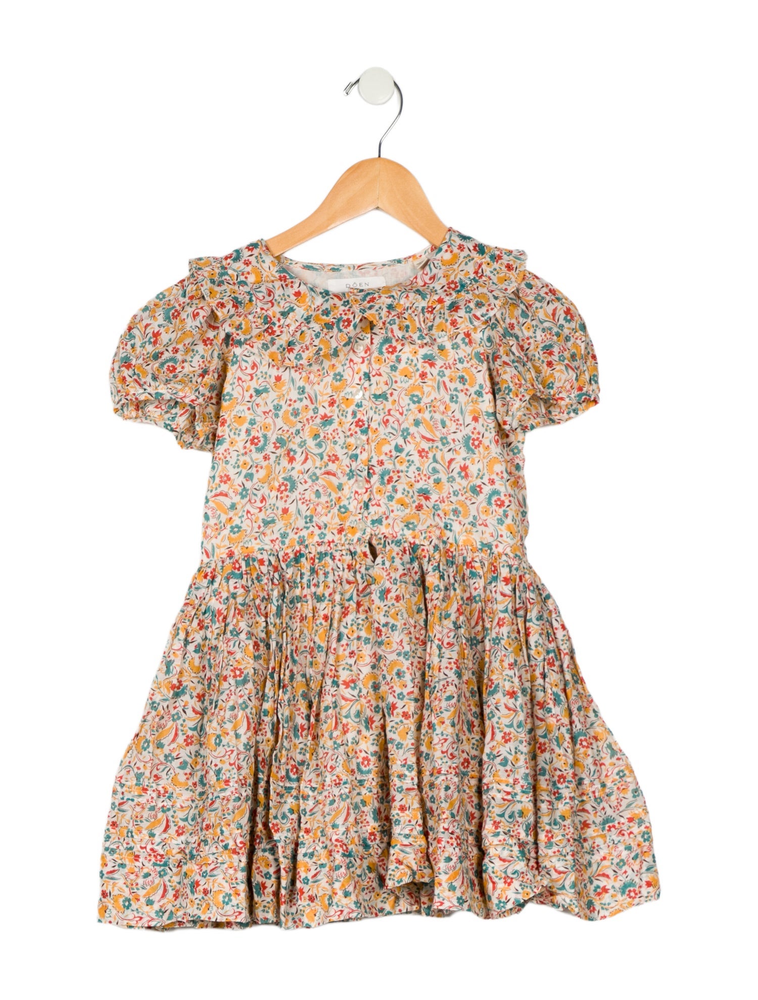 DÔEN Girls Floral Short Sleeve Collared Dress