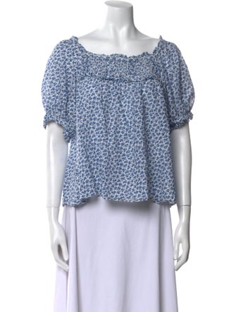 DÔEN Floral Print Scoop Neck Blouse