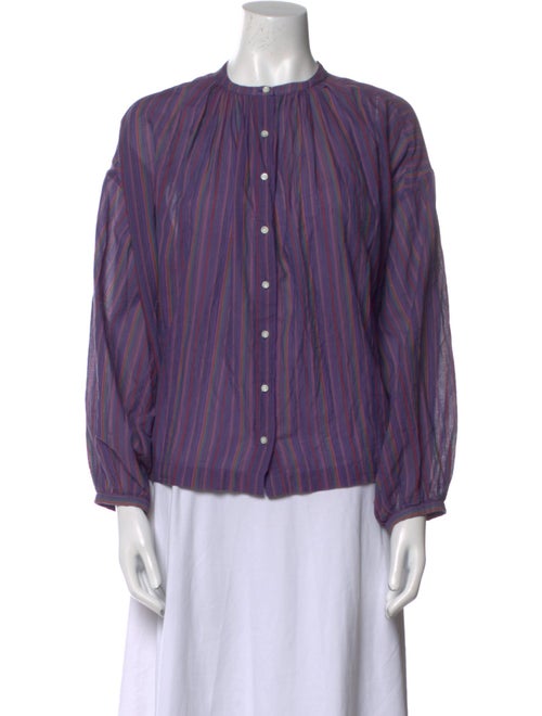 DÔEN Striped Crew Neck Button-Up Top